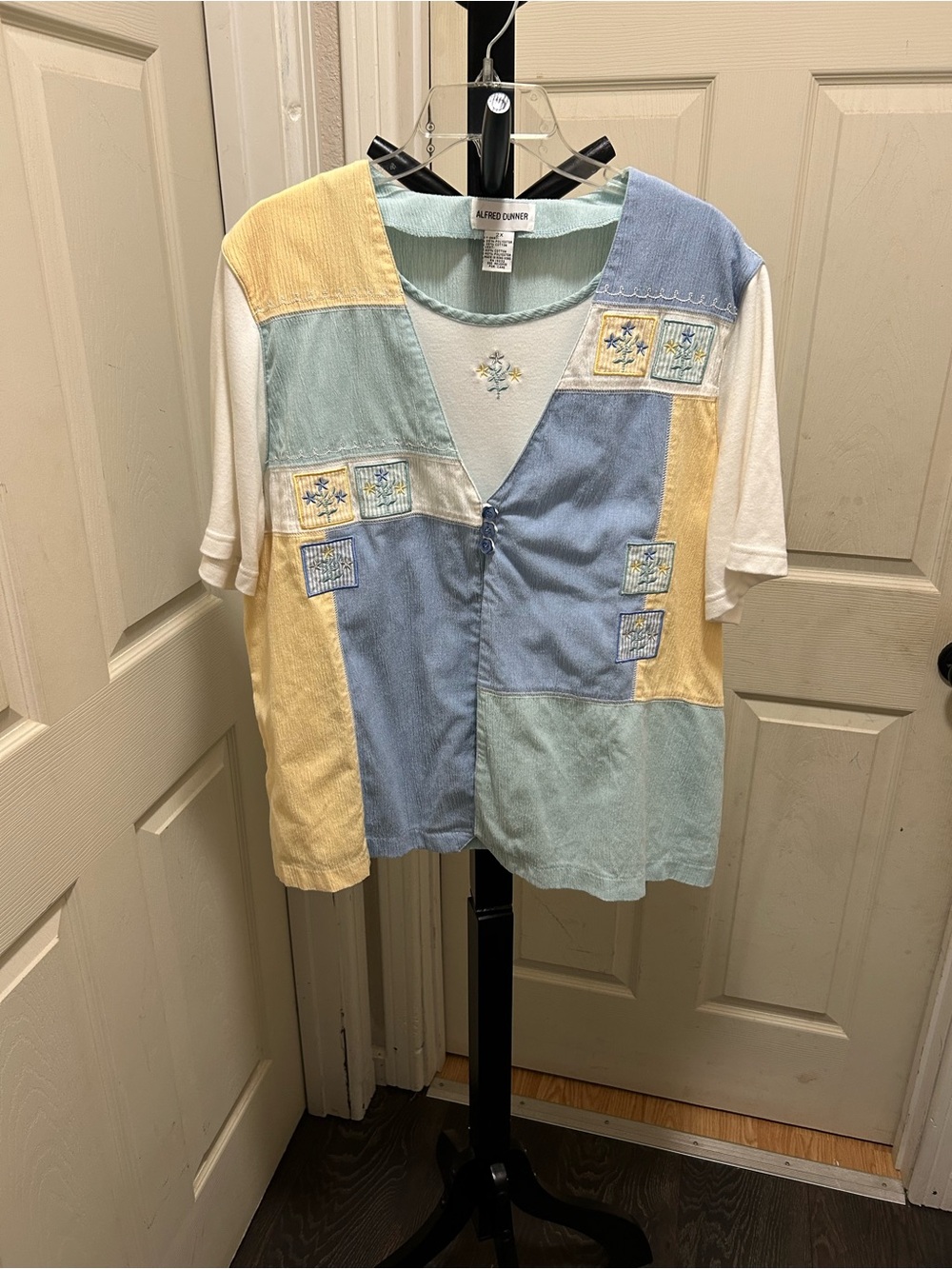 Alfred Dunner Pastel Patchwork Button-Front Top